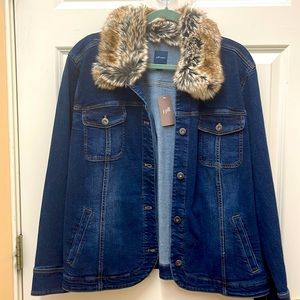 J.Jill Denim jacket with faux fur collar, size XL, NWT